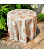 Elizabeth Faith Round Terry Cloth Table Cloth- Coral Sea Shells Beach Theme - $28.05