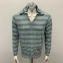 Sivatio Hooded Shirt Men&#39;s  Large Blue Gray Striped V Neck Long Sleeve P... - $150.53 MXN