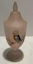 Vintage Tiffin Glass Rose Pink Satin Jungle Parrot Candy Jar With Lid - $20.90