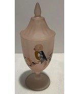Vintage Tiffin Glass Rose Pink Satin Jungle Parrot Candy Jar With Lid - $384.78 MXN