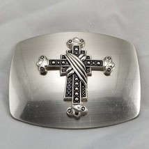 Vintage Belt Buckle Cross Religious Religion 3D Silver Color Goth - £39.77 GBP