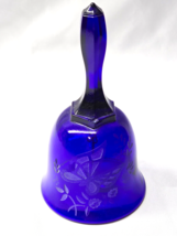Vintage FENTON 6&quot; Cobalt Blue Bell SAND CARVED BUTTERFLIES - Signed FAGC... - $26.05 CAD
