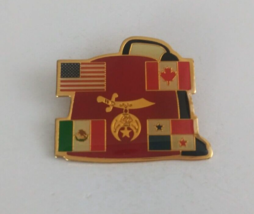 Vintage Moila Shriners Fez Hat United With World Flags Lapel Hat Pin - $8.25
