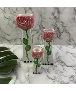 Ganz Vintage 90s Pink Rose Ceramic Candle Stick Holders Set of 3 Floral - $664.14 MXN