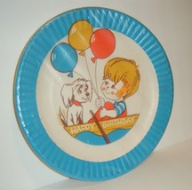 New Vtg Boy &amp; Dog in a Boat Birthday Party 9&quot; Paper Plates 70s - £6.23 GBP