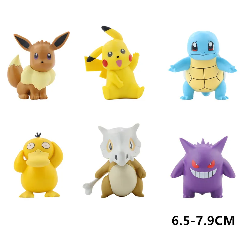 6Pcs/set Pokemon Figures Pikachu Squirtle Psyduck Cubone Eevee Gengar Anime - £17.98 GBP