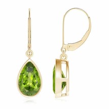 Authenticity Guarantee 
ANGARA Bezel-Set Pear Peridot Leverback Drop Earrings... - £364.20 GBP