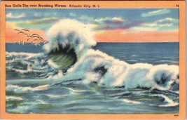 Sea Gulls Dip over Breaking Wave Atlantic City NJ Postcard PC119 - $4.99