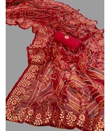 Bandhani Saree For Women, Gota Patti Hand Work,Georgette Sarees With Leh... - $70.00