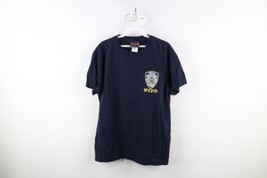 Vintage Y2K 2006 Mens Medium Faded Spell Out NYPD New York T-Shirt Blue Cotton - £23.42 GBP