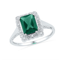 Sterling Silver Womens Lab-Created Emerald Solitaire Diamond Ring 1-3/4 - £138.73 GBP