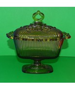 Dining/Home/Kitchen-Vintage Ribbed Green Glass Candy Dish with Pedestal ... - $21.60