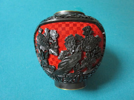 Early 20th Century Chinese Cinnabar lacquer and enameled ROUND VASE 6 &quot; RARE - £155.69 GBP