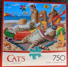 Buffalo Jigsaw Puzzle Cats Beachcombers 750 pc Steve Read Sunbathing Kit... - $7.92