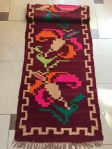 Antique Albanian traditional carpet kilim wool red multicolor rug-204 cm x 55 cm - £69.77 GBP
