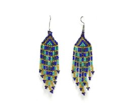 Long Multicolored Seed Bead Fringe Beaded Dangle Earrings - Womens Fashion Handm - £12.04 GBP