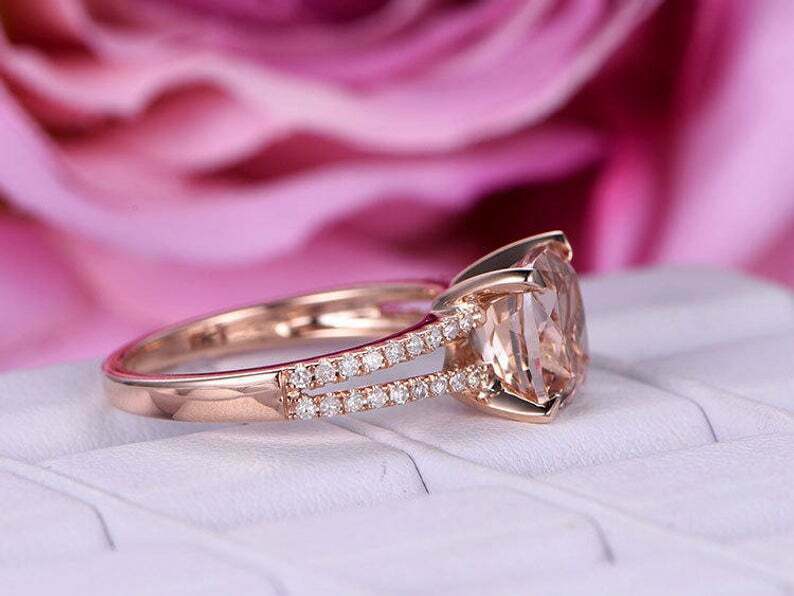 2Ct Cushion Brilliant Cut Morganite Solitaire Engagement Ring 14K Rose Gold FiN Item image 3