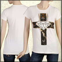 Motor City Legend Cross Diamond Gold Foil Rock Biker Women T-Shirt White... - $19.50