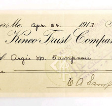 1913 Kineo Trust Company Bank Check E.A. Sampson Dover Maine Signed 4044... - $19.99