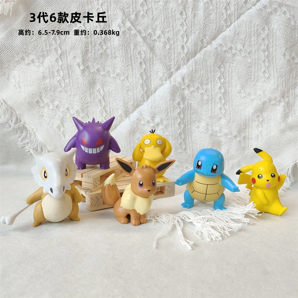6pcs Pokemon Pikachu Duck Squirrel Gacha Machine 6.5-7.9cm Cute Pvc Figures - £24.06 GBP