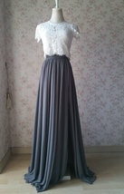 Gray Long Chiffon Skirt Outfit Women Side Split Chiffon Skirt for Wedding