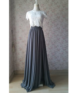 Gray Long Chiffon Skirt Outfit Women Side Split Chiffon Skirt for Wedding - £52.55 GBP
