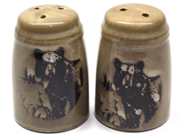 Vintage Bear Salt &amp; Pepper Shaker Set With Stoppers Stoneware Pottery Br... - $9.98