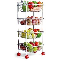 STEEL Stainless Steel Fruit &amp; Vegetable 4 Stand Kitchen Trolley | Vegeta... - £91.48 GBP