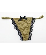 Blush Thong Panties Khaki Satin Black Lace Day &amp; Night String Panty Small - $283.77 MXN
