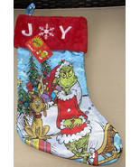 The Grinch Blue Satin Christmas Stocking w/Red Faux Fur Cuff JOY New 18” - $22.99