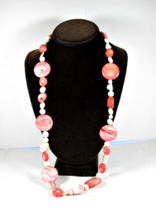 Pink Mother Of Pearl &amp; Shell Necklace Vintage White Seashells Dyed Mop 32&quot; - £16.55 GBP