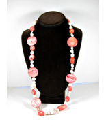 Pink MOTHER OF PEARL &amp; SHELL NECKLACE Vintage White Seashells Dyed MOP 32&quot; - £16.34 GBP