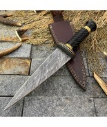 custom handmade knife Damascus steel hunting knife with leather sheet kn... - $79.00