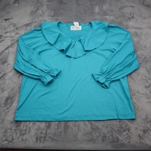 Cabin Creek Shirt Womens 24W Blue Quarter Sleeve Ruffled V Neck Pullover Blouse - £18.18 GBP