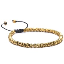 Tibetan Buddhist Faceted Carving Gold Color Beads Adjustable  Bracelet Handmade - £10.35 GBP