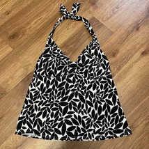 Lands End Size 10 Tankini Halter Swimsuit Top Black White Leaves Pattern Padded - £22.07 GBP