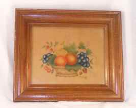 Beautiful 1982 Framed Folk Art Signed Hand Painted Theorem Colorful Fruit Basket - £39.62 GBP