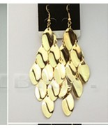 GOLD CHANDELIER EARRINGS WITH PLAIN LEAVES - $9.56 CAD