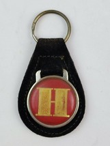 Vintage Letter Initial Team H leather keychain keyring metal back Black - $10.29