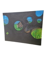 Hand Painted Art Artwork Painting Paint Landscape Through Holes Farm 14&quot;... - £15.52 GBP