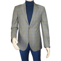 Men's Mono Turkey Sport Coat 100% Super 180s Wool 1480-02 Tan Blue Plaid image 2