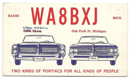 1963 Vintage Postcard 1964 Pontiac Art Drawing, RADIO Rick QSL Card WA8BXJ - £15.92 GBP