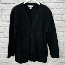 Lands End Womens V-Neck Cardigan Size XL 18-20 Black Cotton Long Sleeve - £23.45 GBP