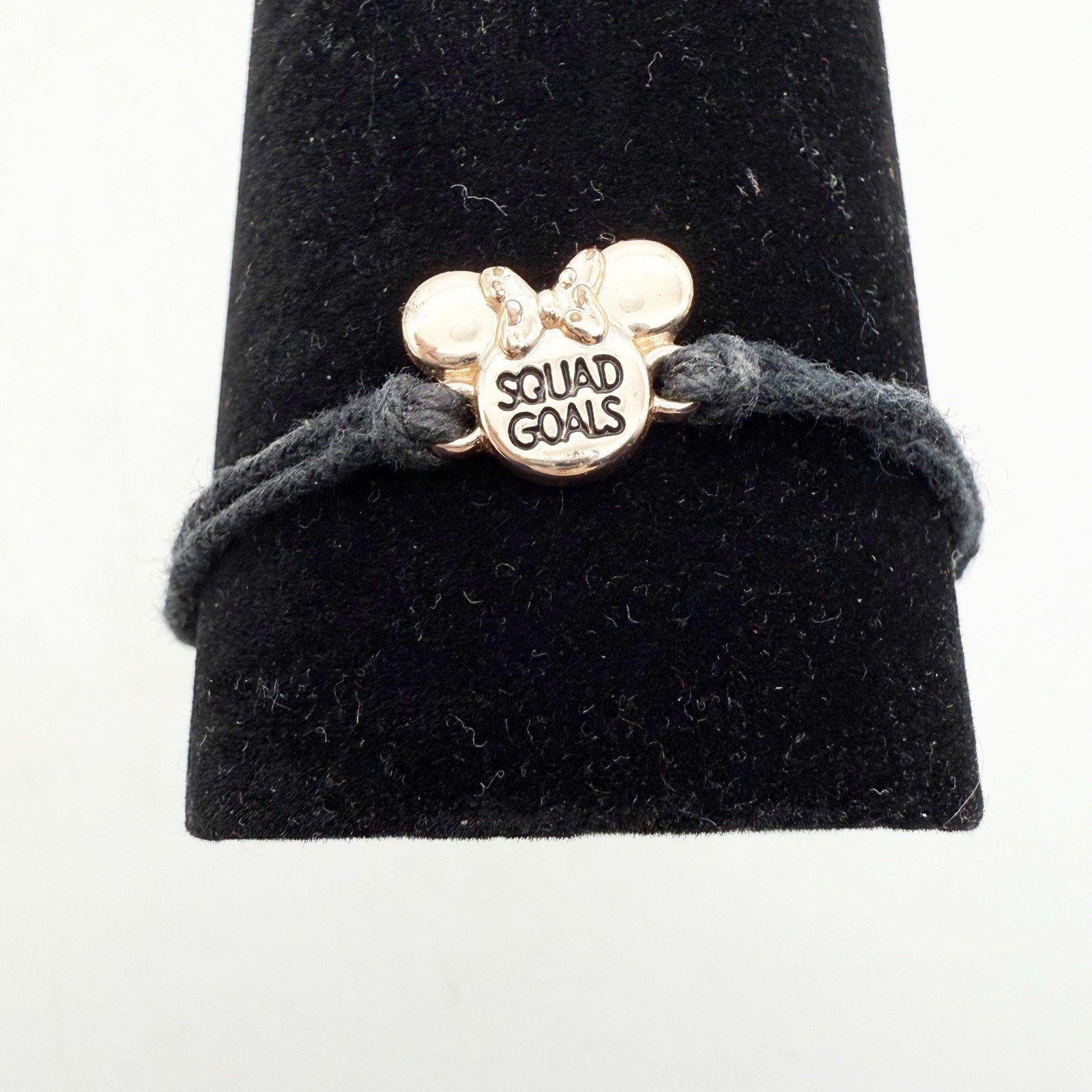 Disney Squad Goals Minnie Silver Tone Charm Casual Bracelet Black Cord - $19.99