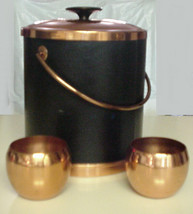 Vintage Ice Bucket Coppercraft Leather w Copper Ice Pail &amp; Cups Serving Set - £28.76 GBP