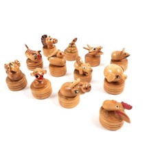 Vintage Chinese Zodiac Miniature Wooden Figurines Animals Full Set Handcrafted - £90.82 GBP