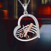 Hair Stylist Necklace 925 Sterling Silver Scissors Comb Love Heart Pendant Neckl - $103.00