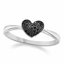 0.20CT Lab-Created Black Onyx Heart Band Promise Ring 14K White Gold Plated - £72.91 GBP