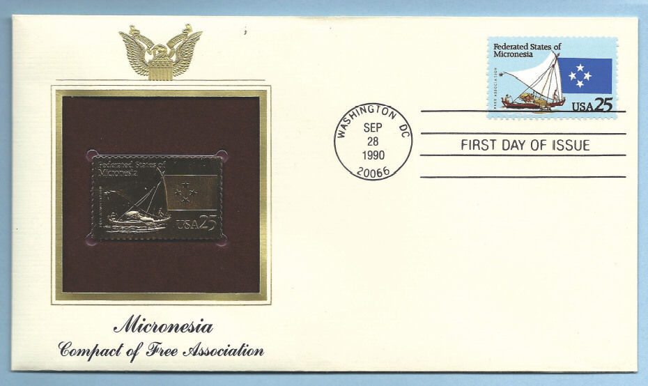 First Day Cover 1990 Gold Replica 25c Postage Micronesia Free Association - $9.99