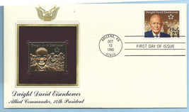 First Day Cover 1990 Gold Replica President Dwight David Eisenhower 25cent Stamp - $7.99